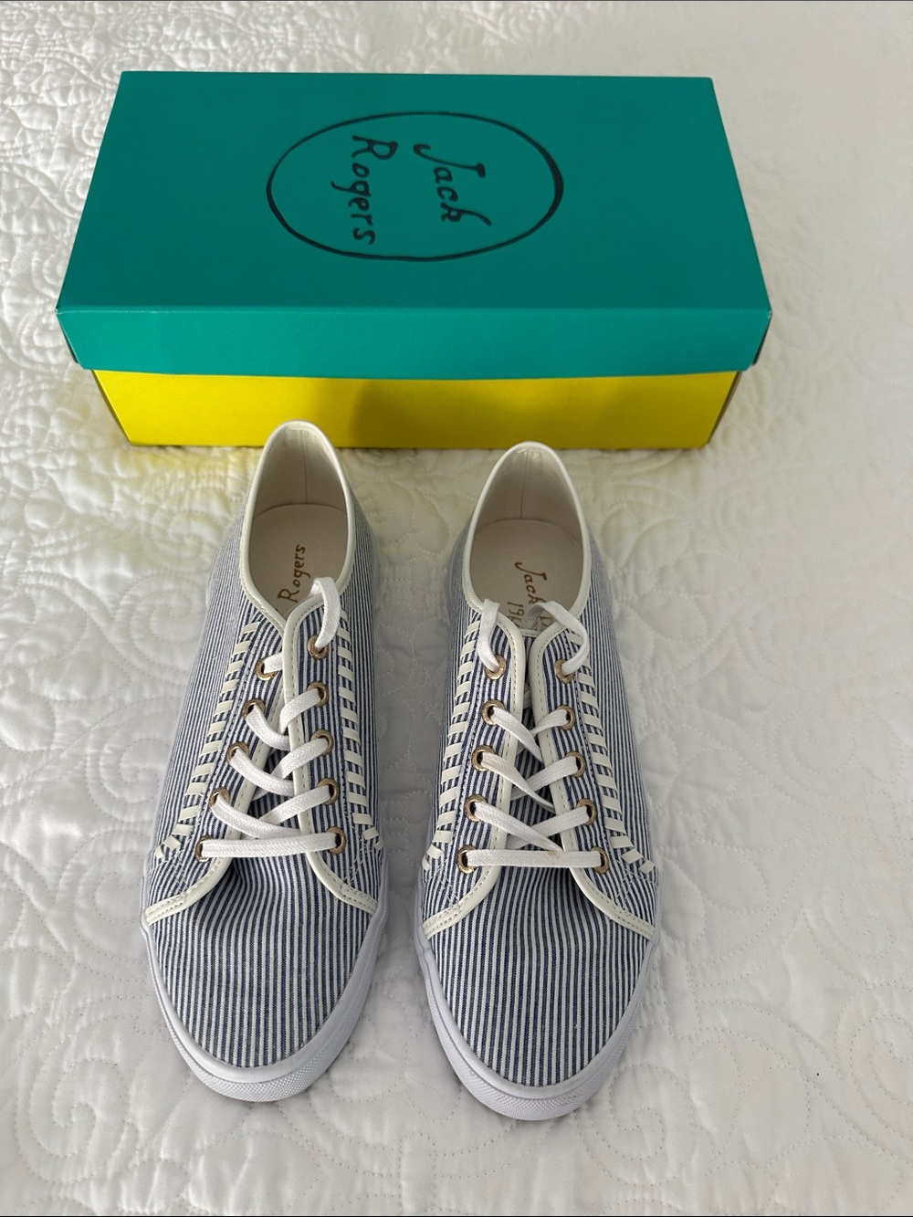 Jack Rogers Women's Navy and White Striped Carter Seersucker Canvas Sneakers
